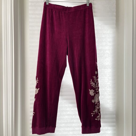 Johnny Was Burgundy Velvet embroidered sweatpants style J60421-7, size M - Picture 1 of 8